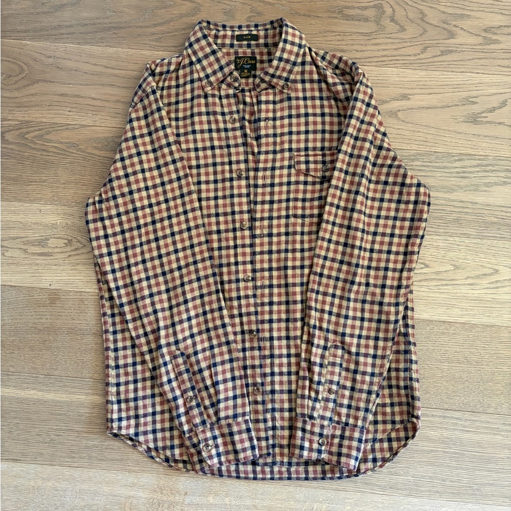 Jcrew Men cashmere blend Plaid Button-Up Shirt- Brown